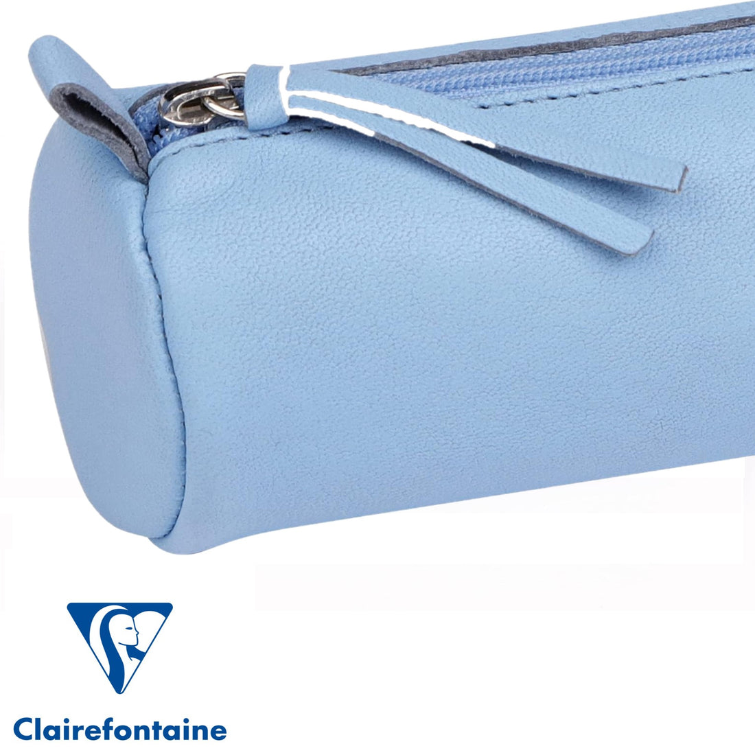 Round Pencil Case Dyed Leather Sky Blue (2.1x8.6in)