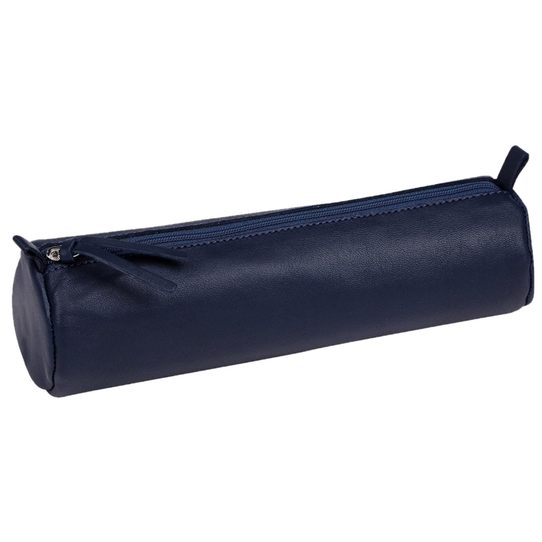 Trousse à crayons ronde cuir teinté bleu foncé (5.5x22cm)