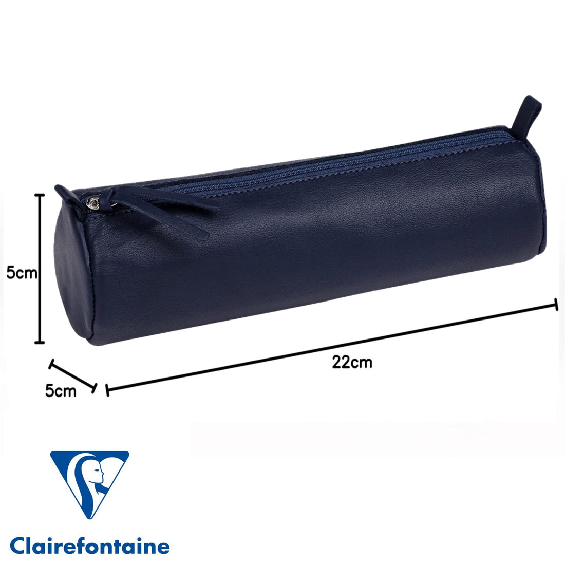Trousse à crayons ronde cuir teinté bleu foncé (5.5x22cm)