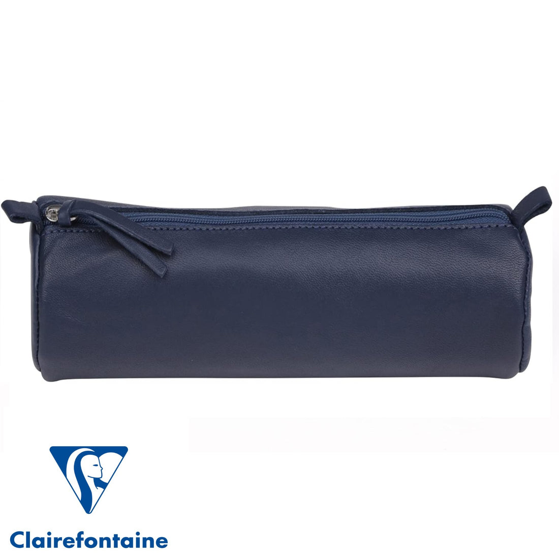 Trousse à crayons ronde cuir teinté bleu foncé (5.5x22cm)