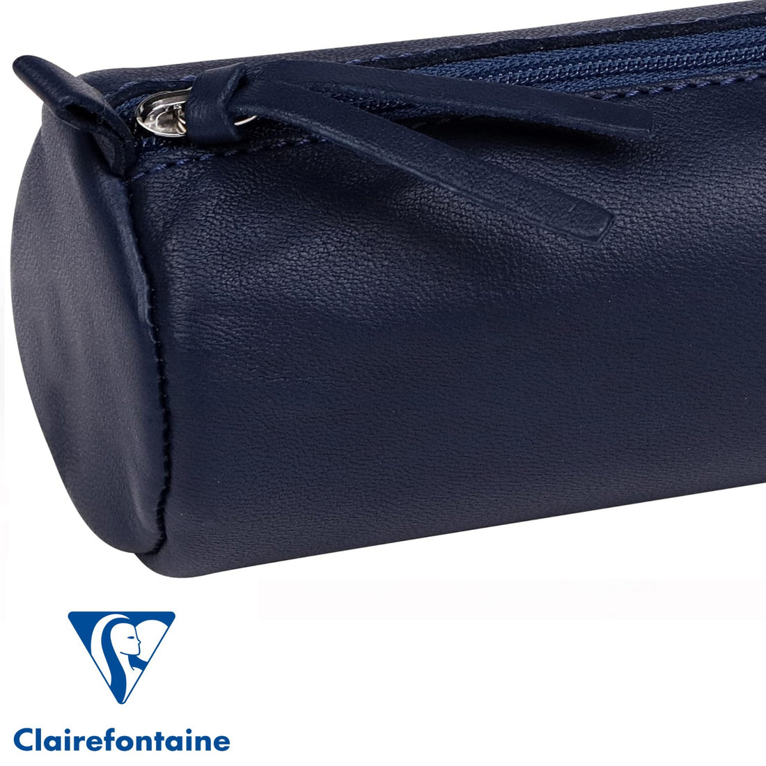 Trousse à crayons ronde cuir teinté bleu foncé (5.5x22cm)
