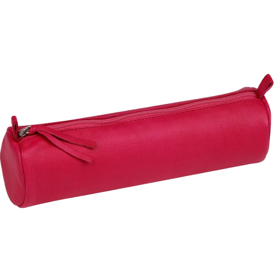 Round Pencil Case Dyed Leather Raspberry (2.1x8.6in)