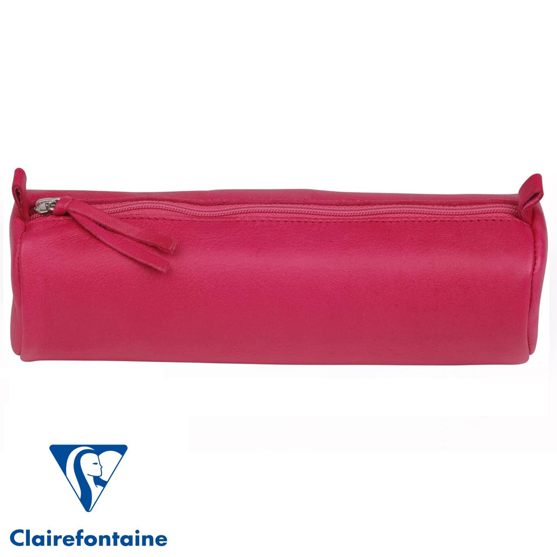 Round Pencil Case Dyed Leather Raspberry (2.1x8.6in)