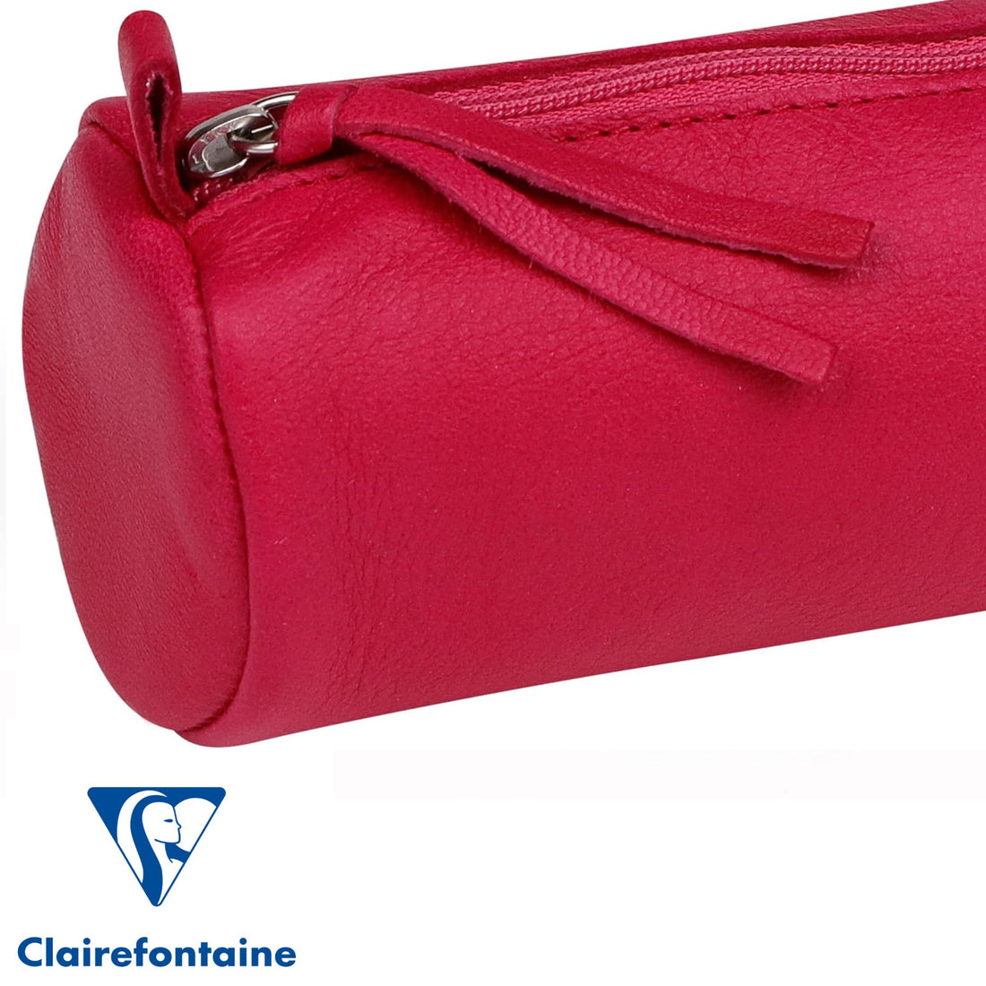 Round Pencil Case Dyed Leather Raspberry (2.1x8.6in)