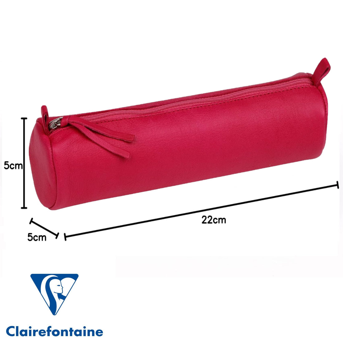 Round Pencil Case Dyed Leather Raspberry (2.1x8.6in)