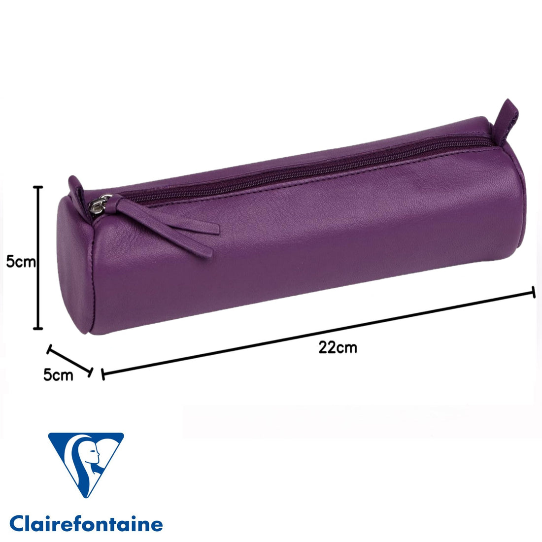 Trousse à crayons ronde cuir teinté violet (5.5x22cm)