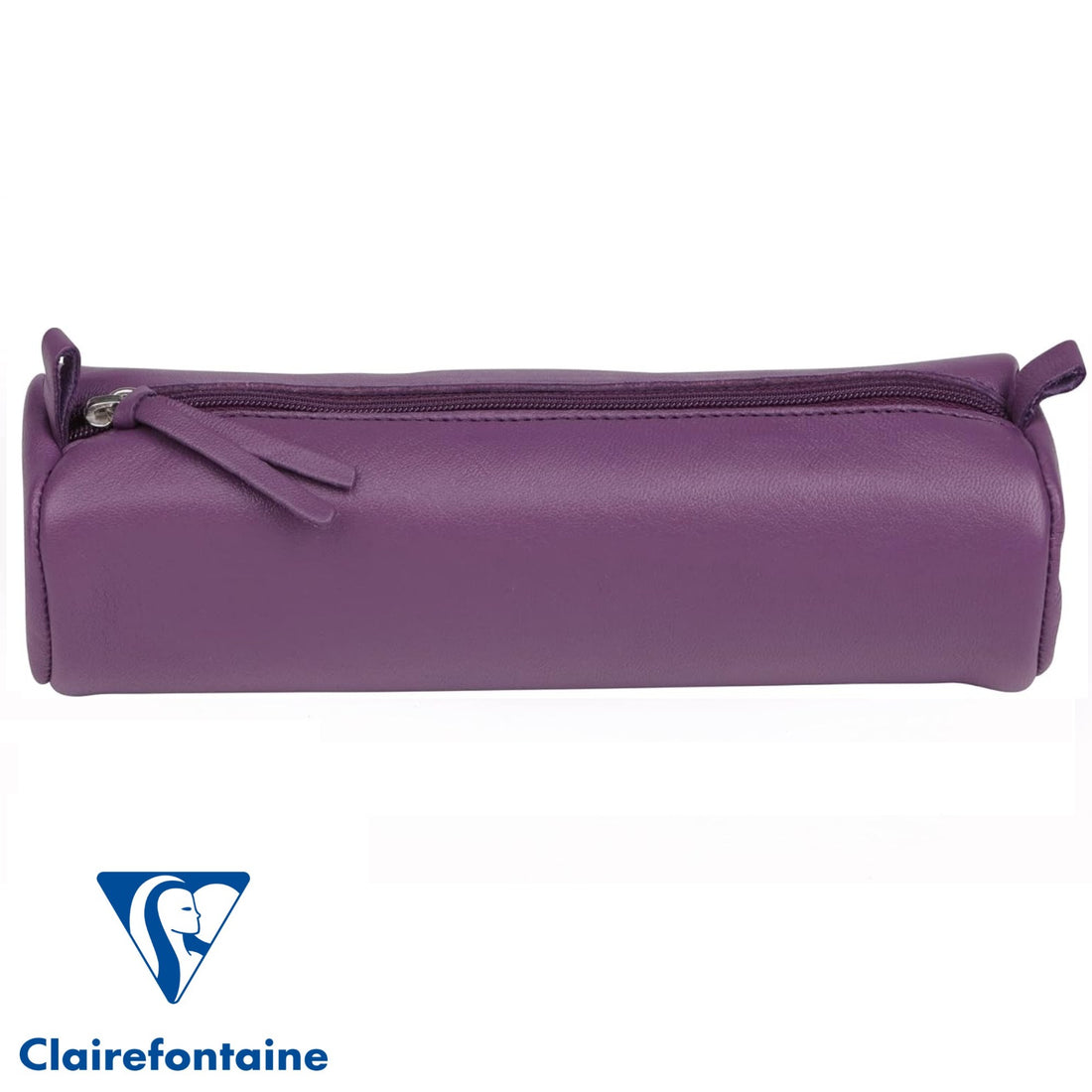 Trousse à crayons ronde cuir teinté violet (5.5x22cm)