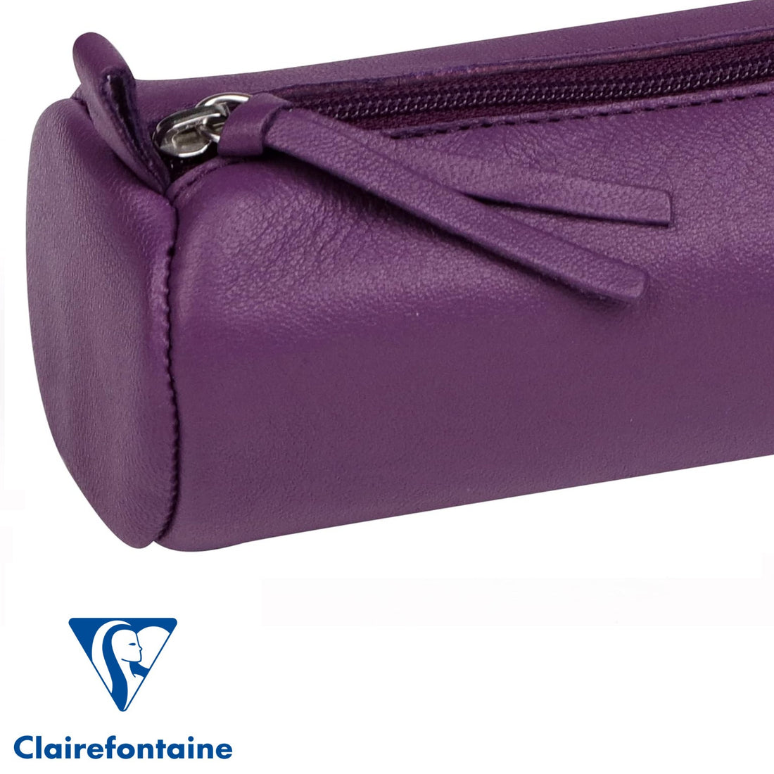 Trousse à crayons ronde cuir teinté violet (5.5x22cm)