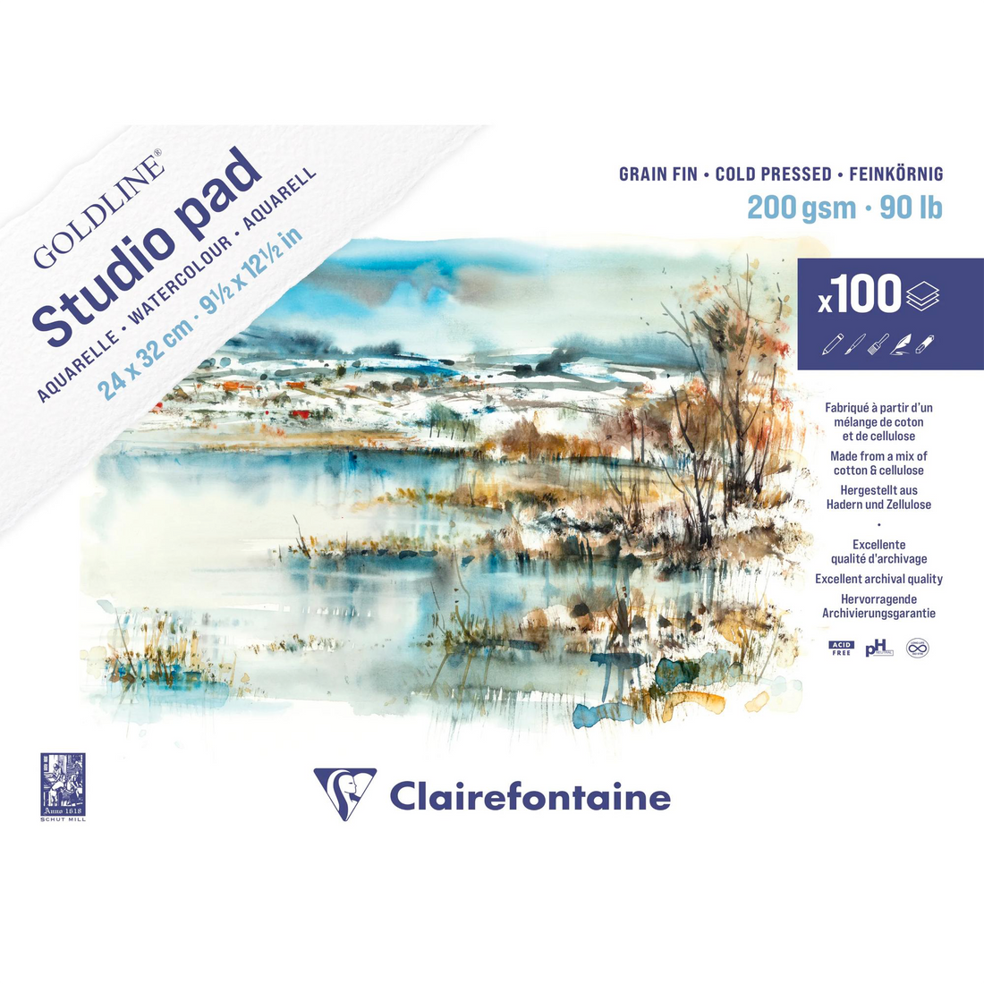 Bloc aquarelle collé Goldline Studio 200G 100 feuilles (24 x 32 cm) by CLAIREFONTAINE