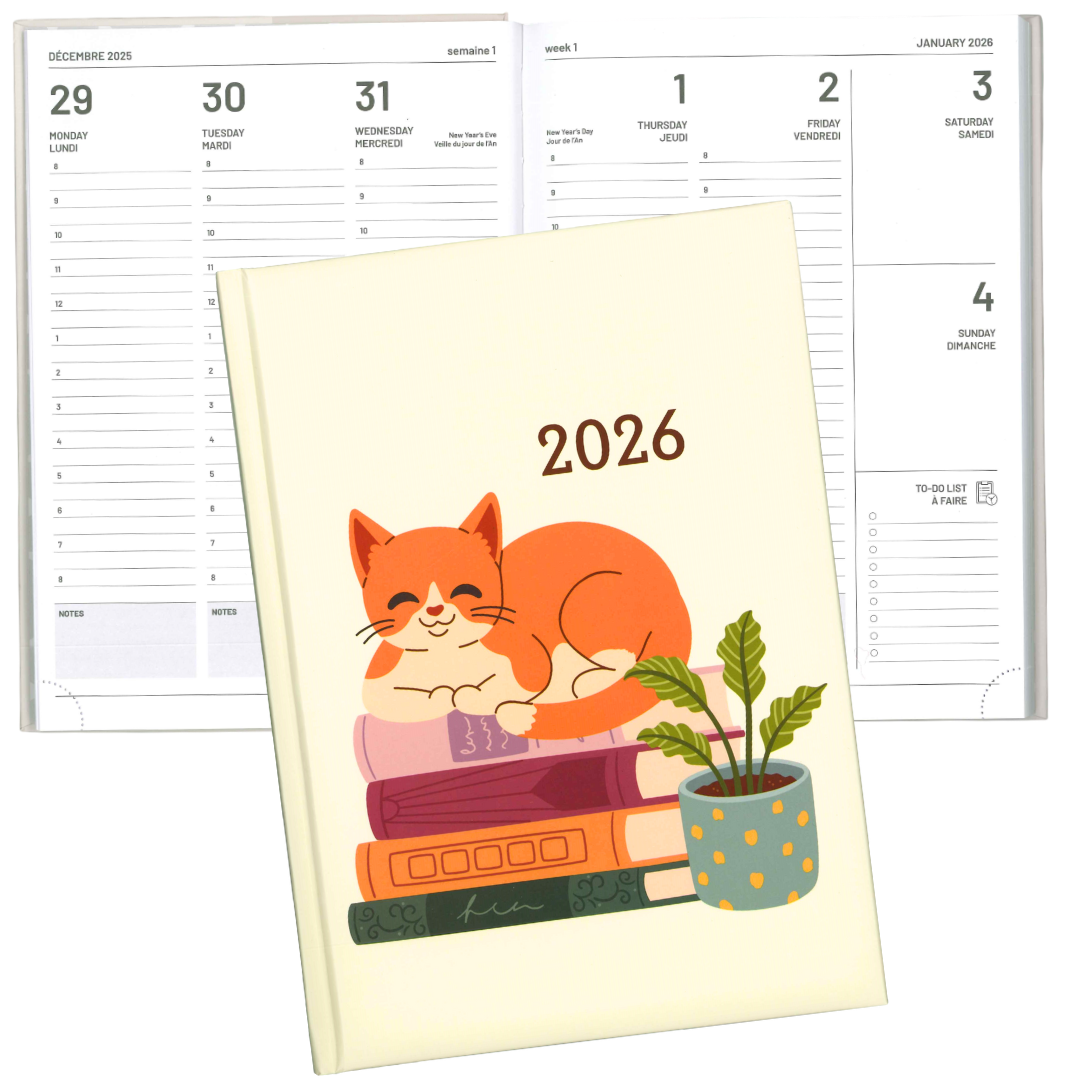 AGENDA ANNUEL 2026 - CHAT ET LIVRE PBI AGENDA