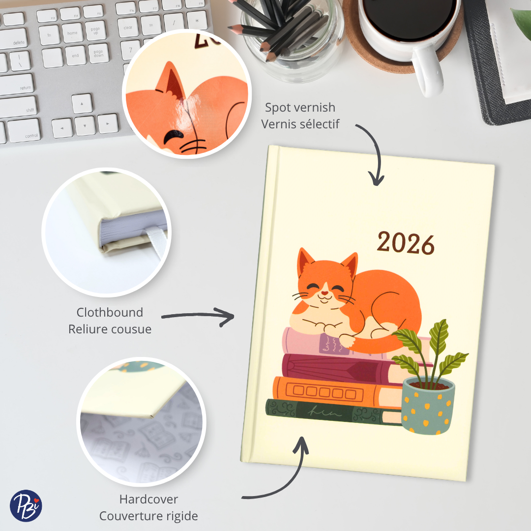 AGENDA ANNUEL 2026 - CHAT ET LIVRE PBI AGENDA