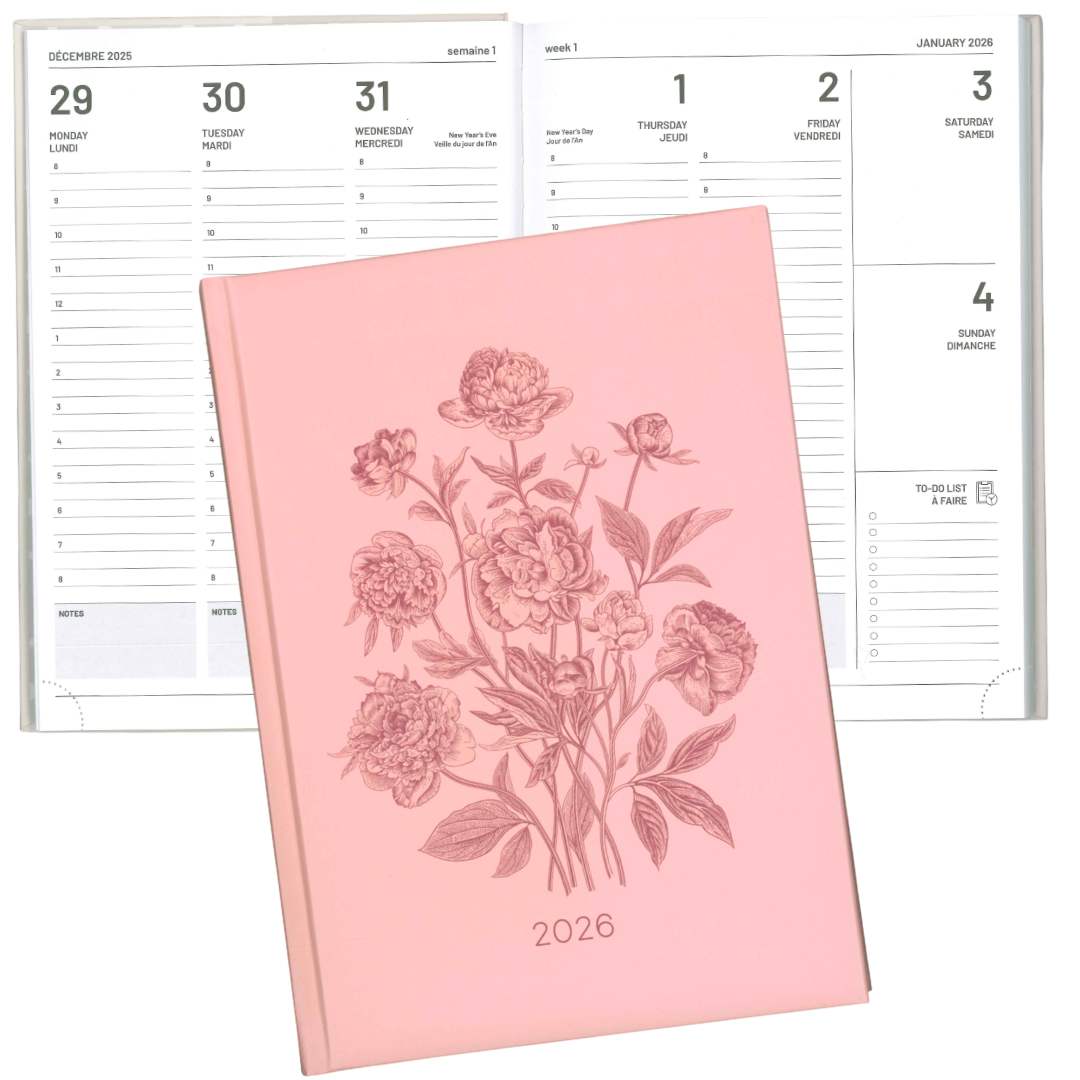 AGENDA ANNUEL 2026 - FLEURS ROSES PBI AGENDA