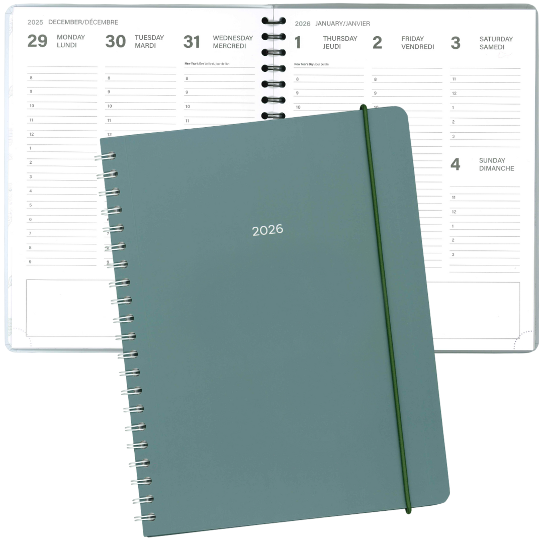 AGENDA ANNUEL-2026- LARGE 1S/2P- VERT SAUGE PBI AGENDA