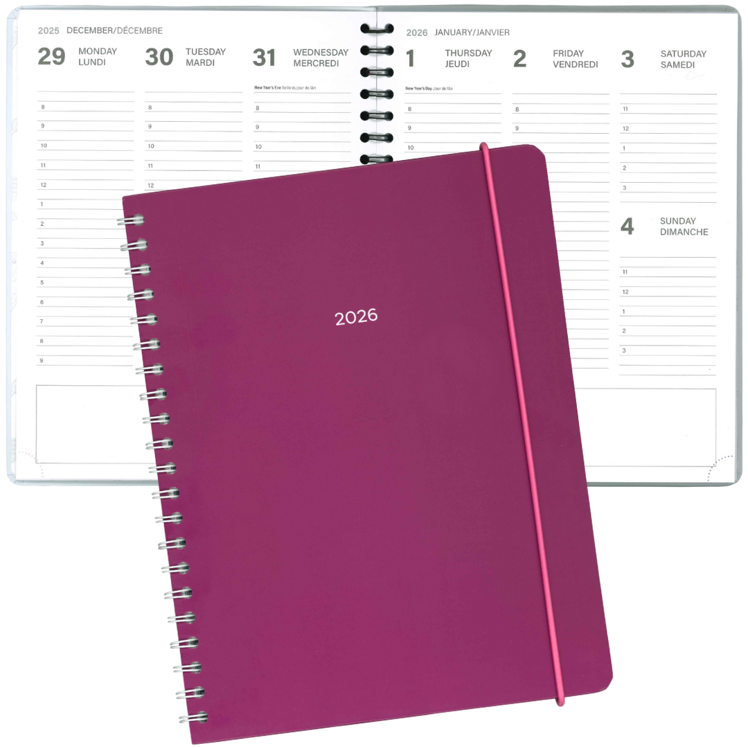 AGENDA ANNUEL-2026- LARGE 1S/2P- FUCHSIA PBI AGENDA