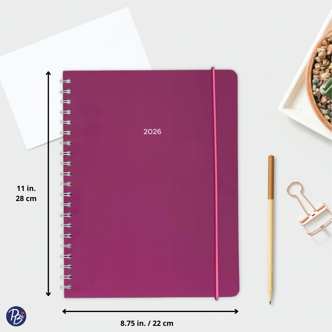 AGENDA ANNUEL-2026- LARGE 1S/2P- FUCHSIA PBI AGENDA