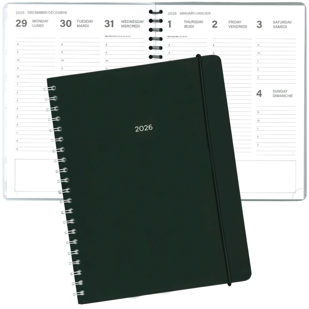 AGENDA ANNUEL-2026- LARGE 1S/2P- NOIR PBI AGENDA