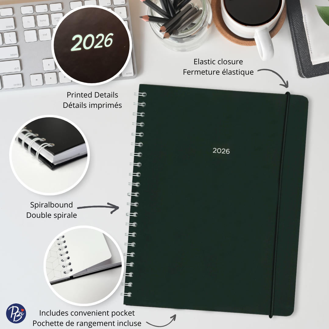 AGENDA ANNUEL-2026- LARGE 1S/2P- NOIR PBI AGENDA