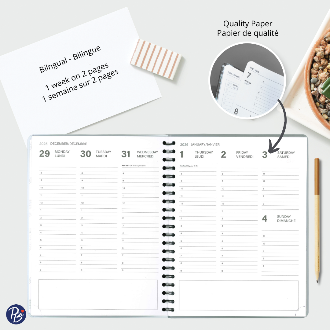 AGENDA ANNUEL-2026- LARGE 1S/2P- NOIR PBI AGENDA