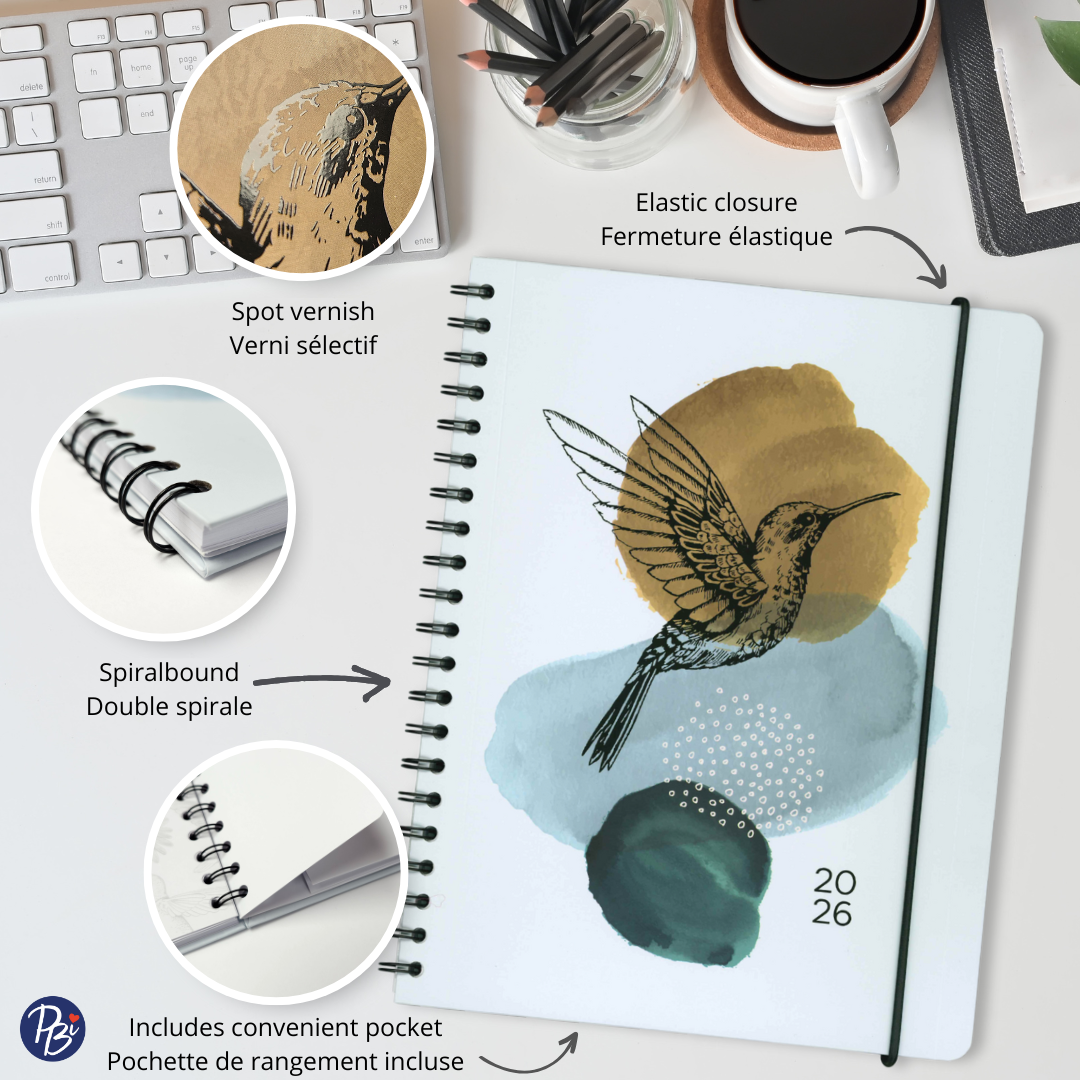 AGENDA ANNUEL 2026- LARGE 1S/2P- COLIBRI PBI AGENDA