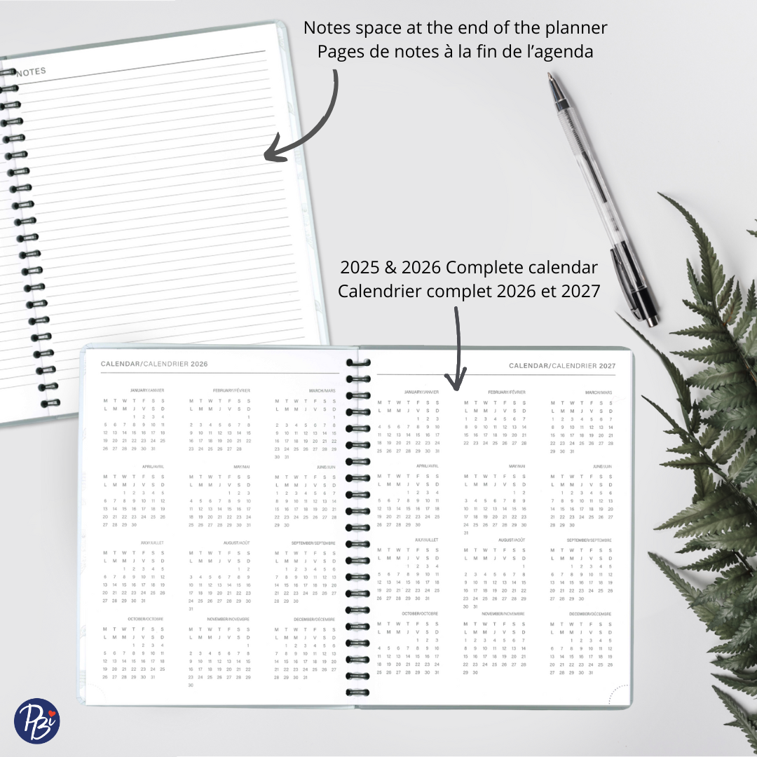 AGENDA ANNUEL 2026- LARGE 1S/2P- COLIBRI PBI AGENDA