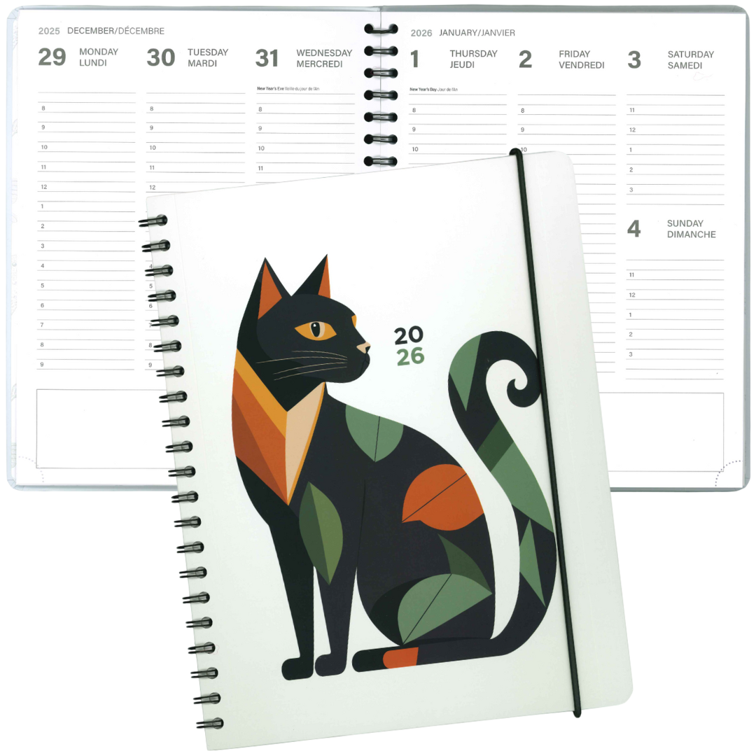 AGENDA ANNUEL 2026- LARGE 1S/2P- CHAT GEOMÉTRIQUE PBI AGENDA