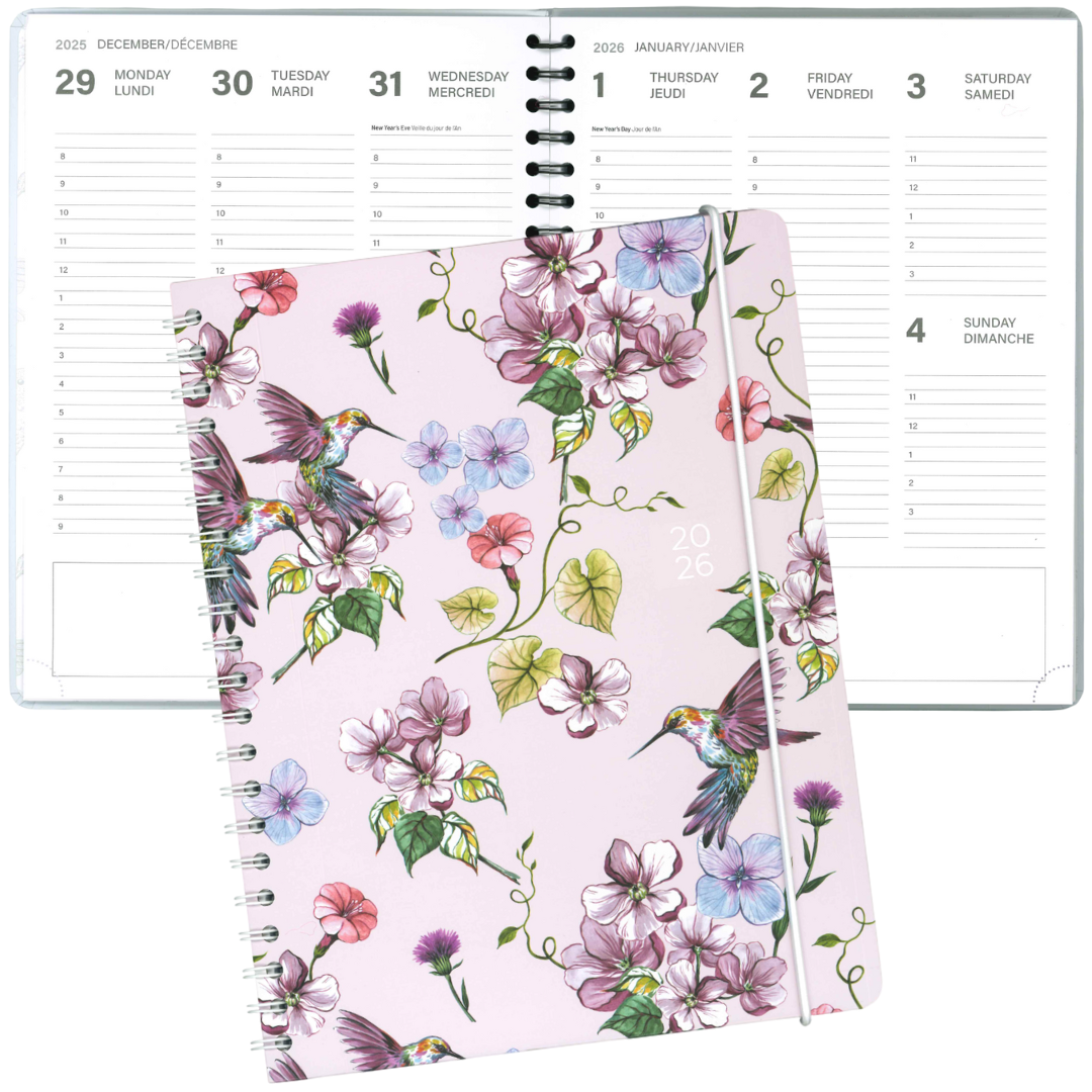 AGENDA ANNUEL 2026- LARGE 1S/2P- COLIBRI ET FLEURS PBI AGENDA