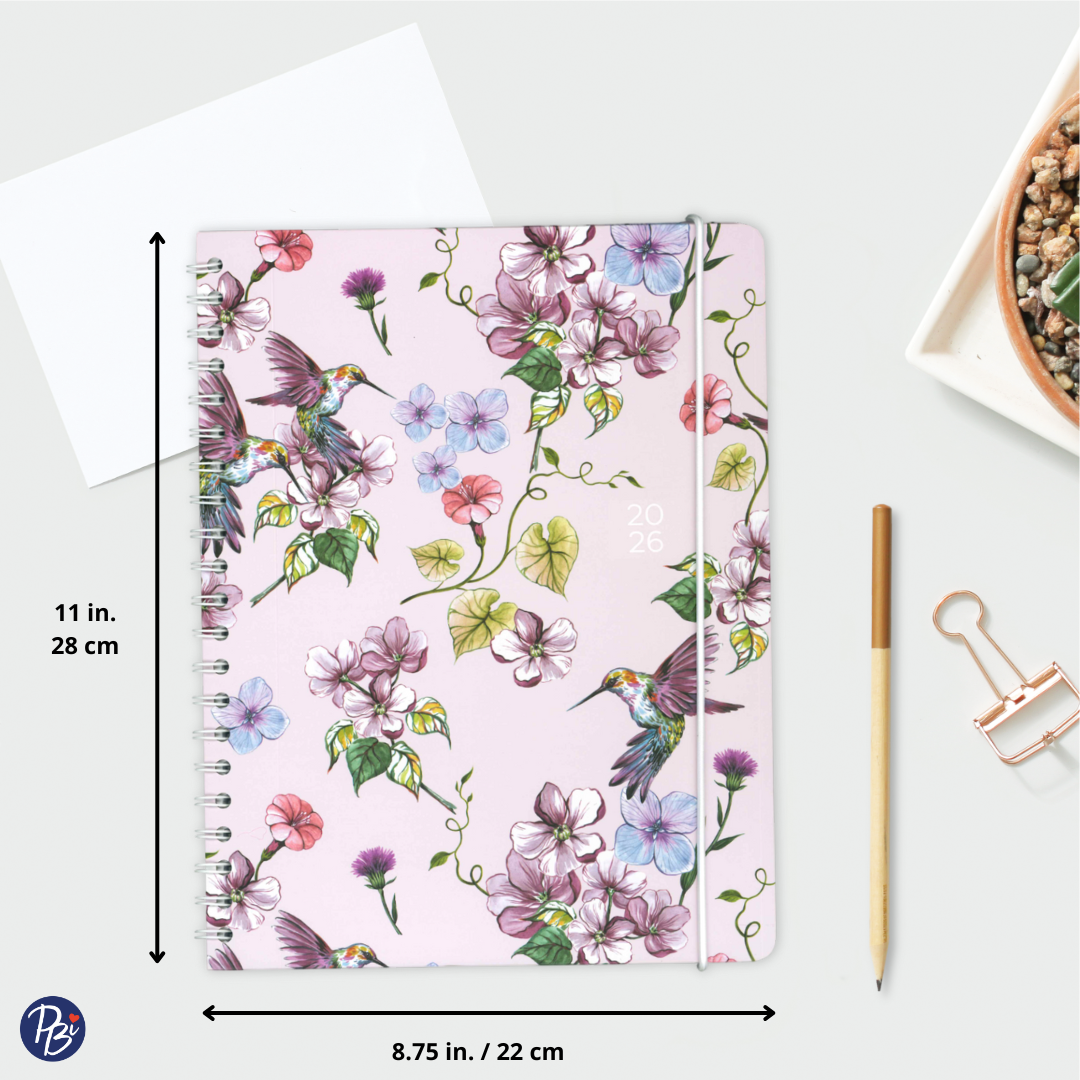 AGENDA ANNUEL 2026- LARGE 1S/2P- COLIBRI ET FLEURS PBI AGENDA