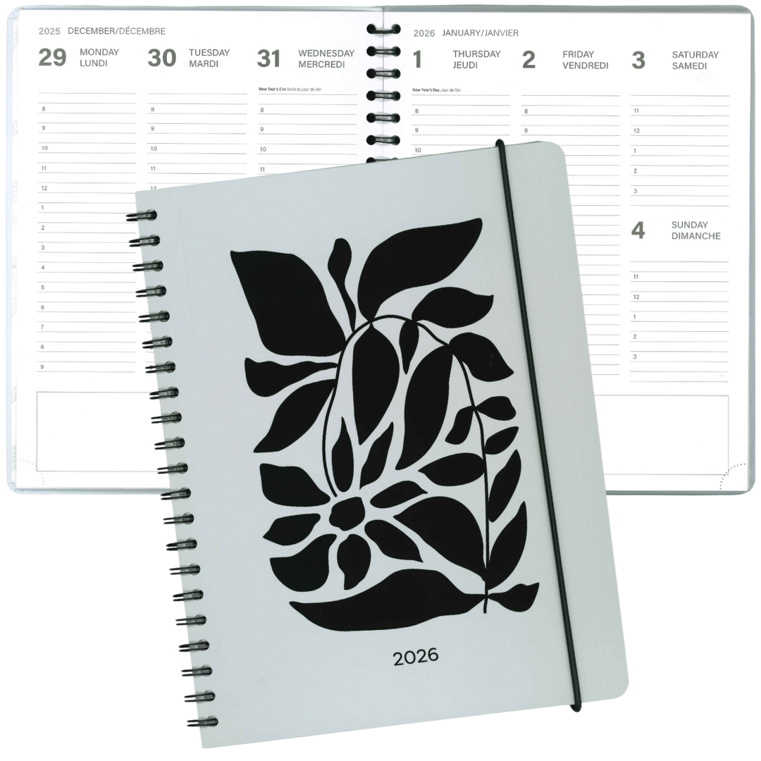 AGENDA ANNUEL 2026- LARGE 1S/2P- FLEURS NOIRES PBI AGENDA