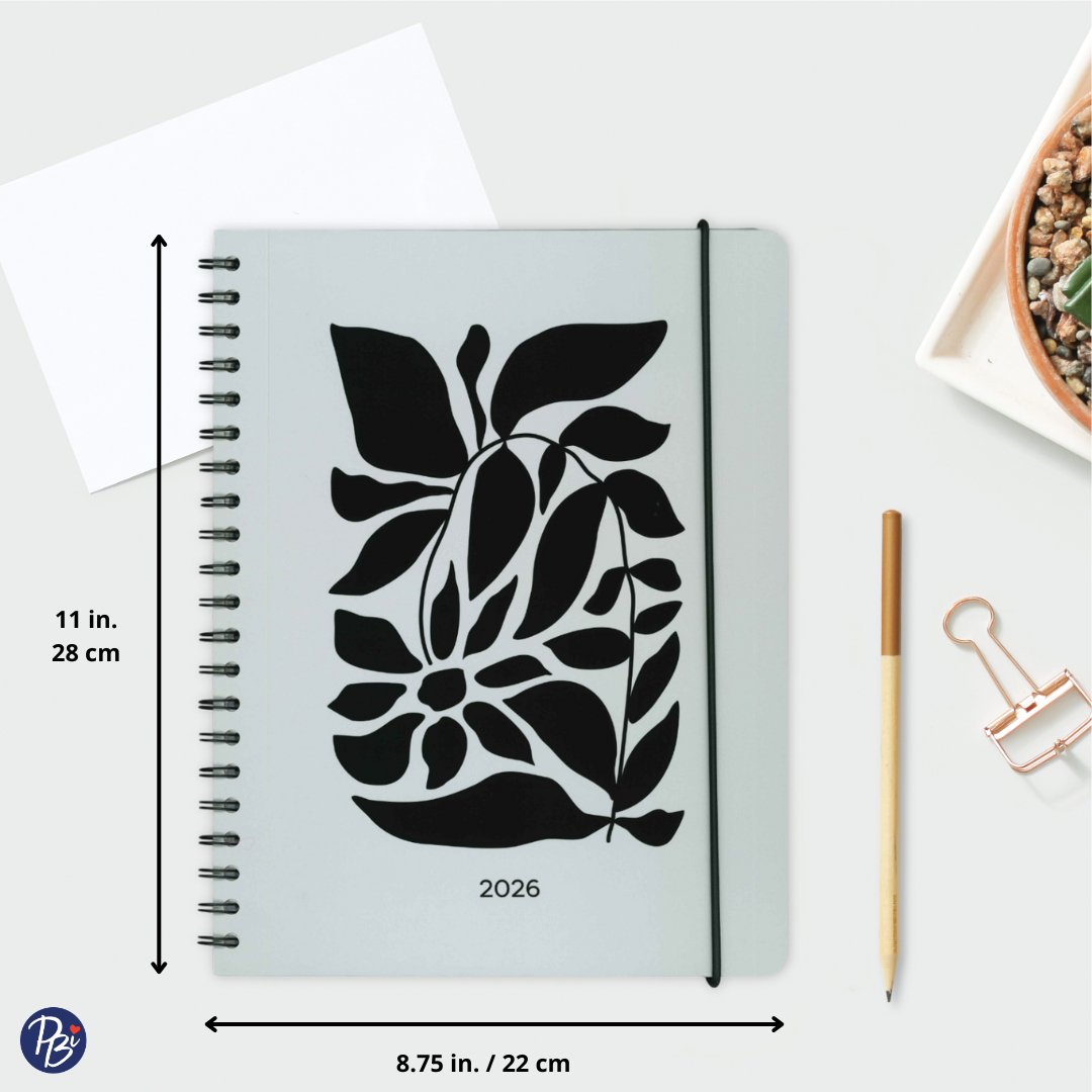 AGENDA ANNUEL 2026- LARGE 1S/2P- FLEURS NOIRES PBI AGENDA