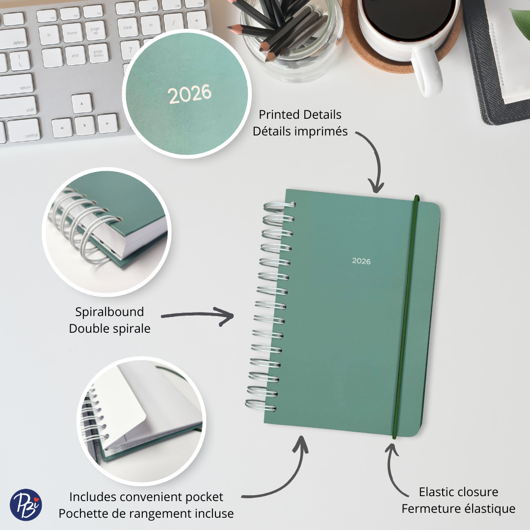 AGENDA ANNUEL 2026- PETIT 1J/1P- VERT SAUGE PBI AGENDA