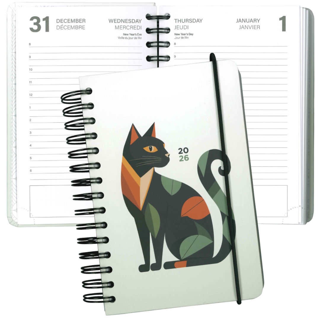 AGENDA ANNUEL 2026-PETIT 1J/1P- CHAT GEOMÉTRIQUE PBI AGENDA