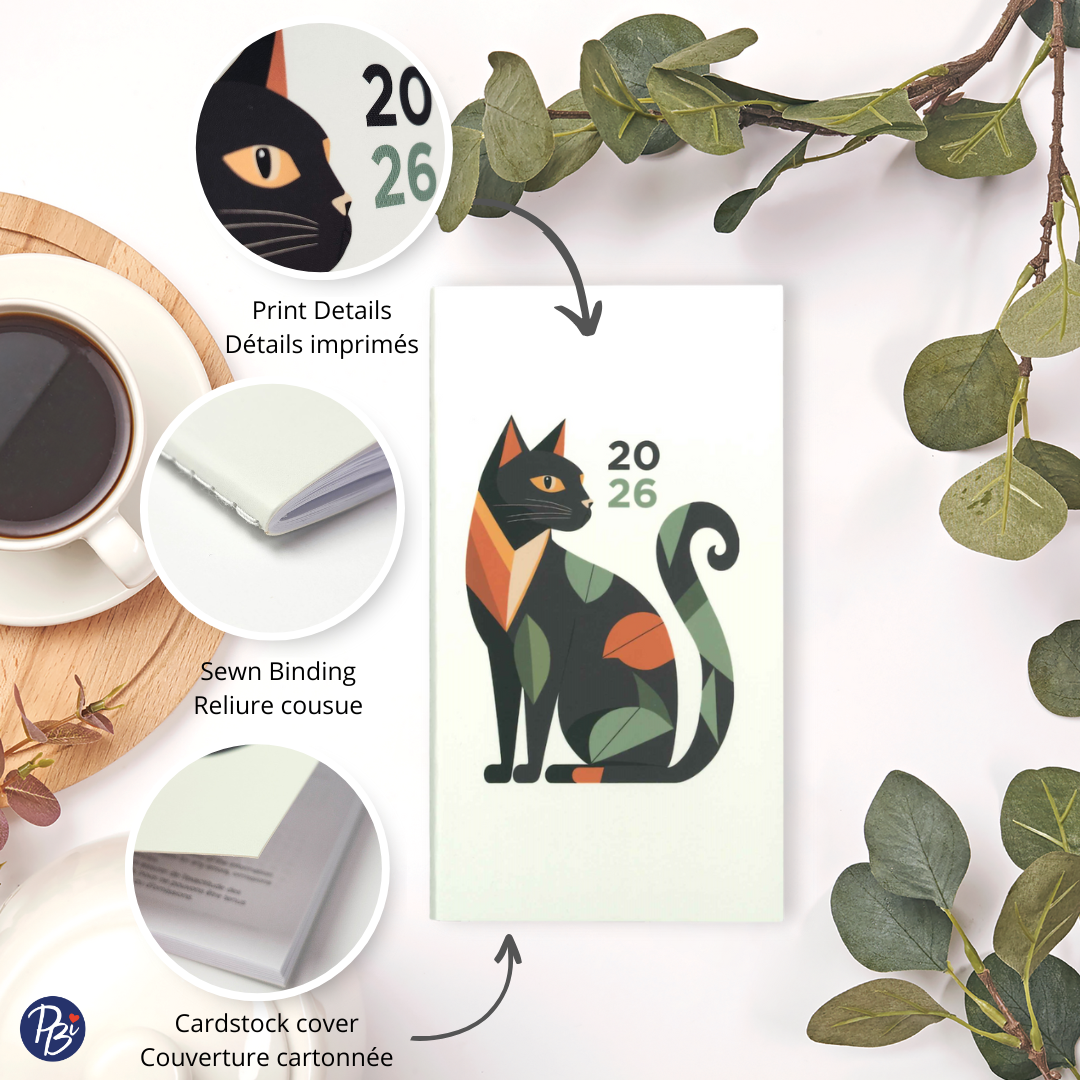 AGENDA ANNUEL 2026 - MINI COLO- CHAT GÉOMÉTRIQUE PBI AGENDA