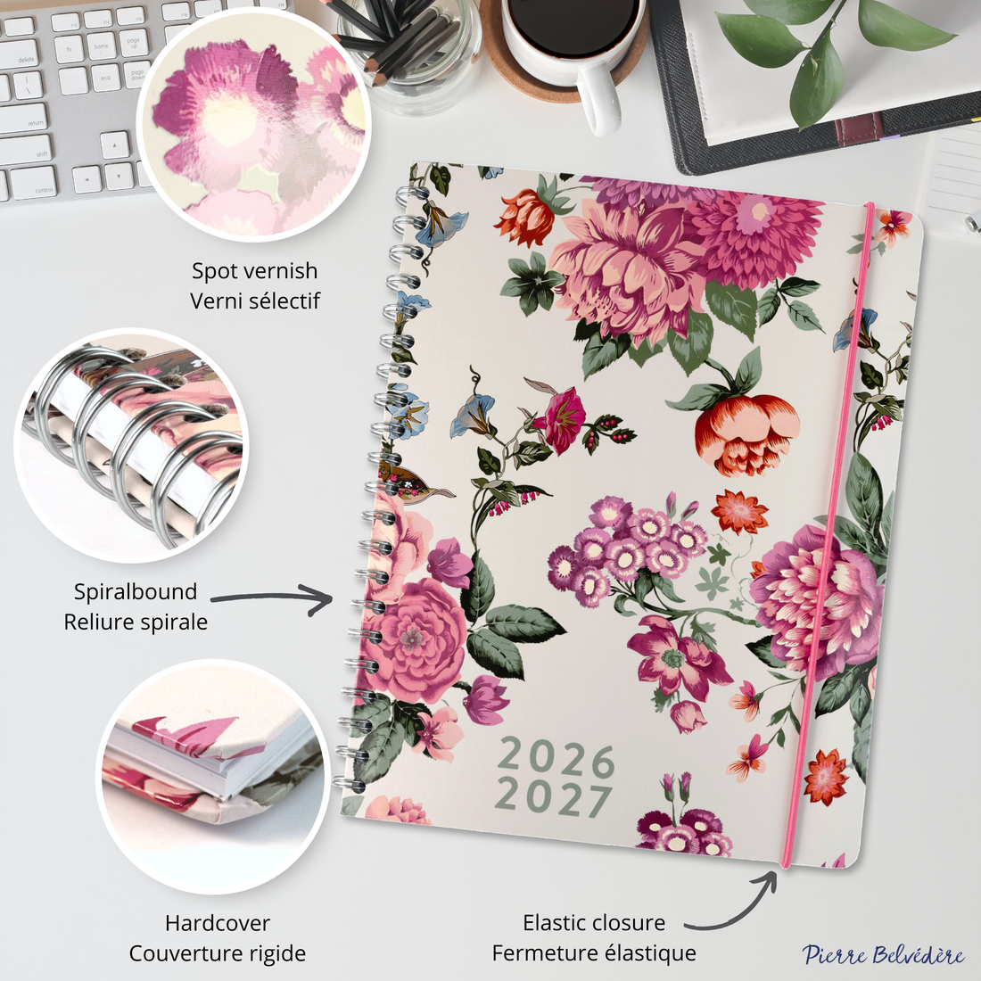 AGENDA ACADÉMIQUE 2026-2027- LARGE  1S/2P- DOUCEUR FLORALE