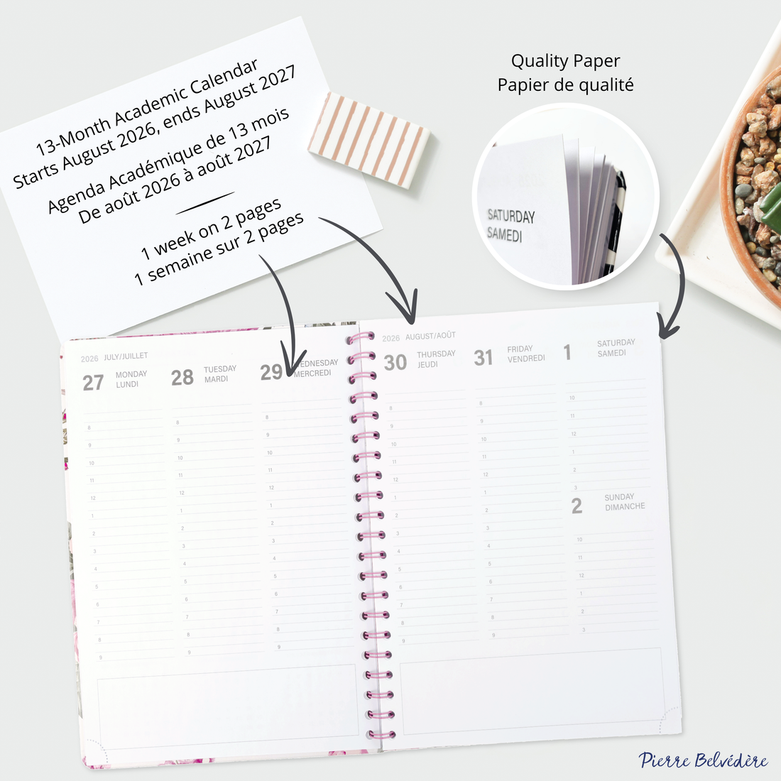 AGENDA ACADÉMIQUE 2026-2027- LARGE  1S/2P- DOUCEUR FLORALE