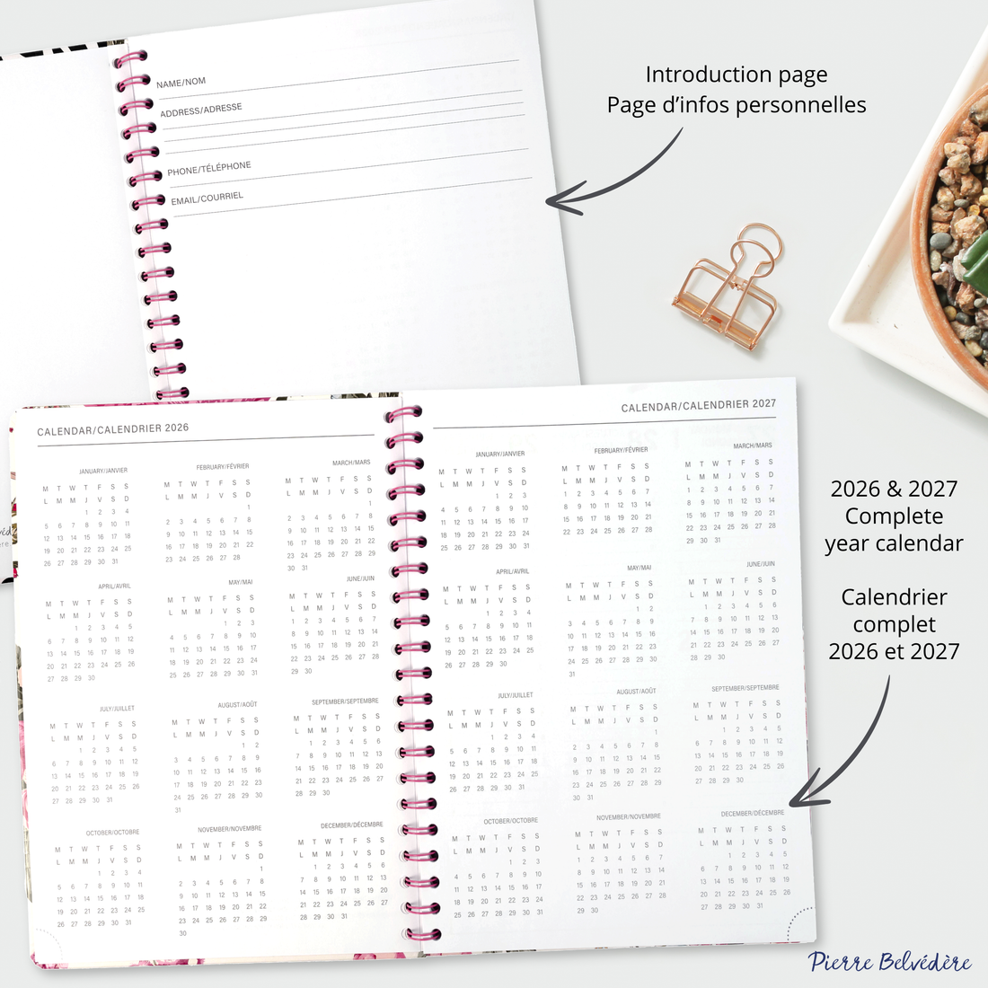 AGENDA ACADÉMIQUE 2026-2027- LARGE  1S/2P- DOUCEUR FLORALE