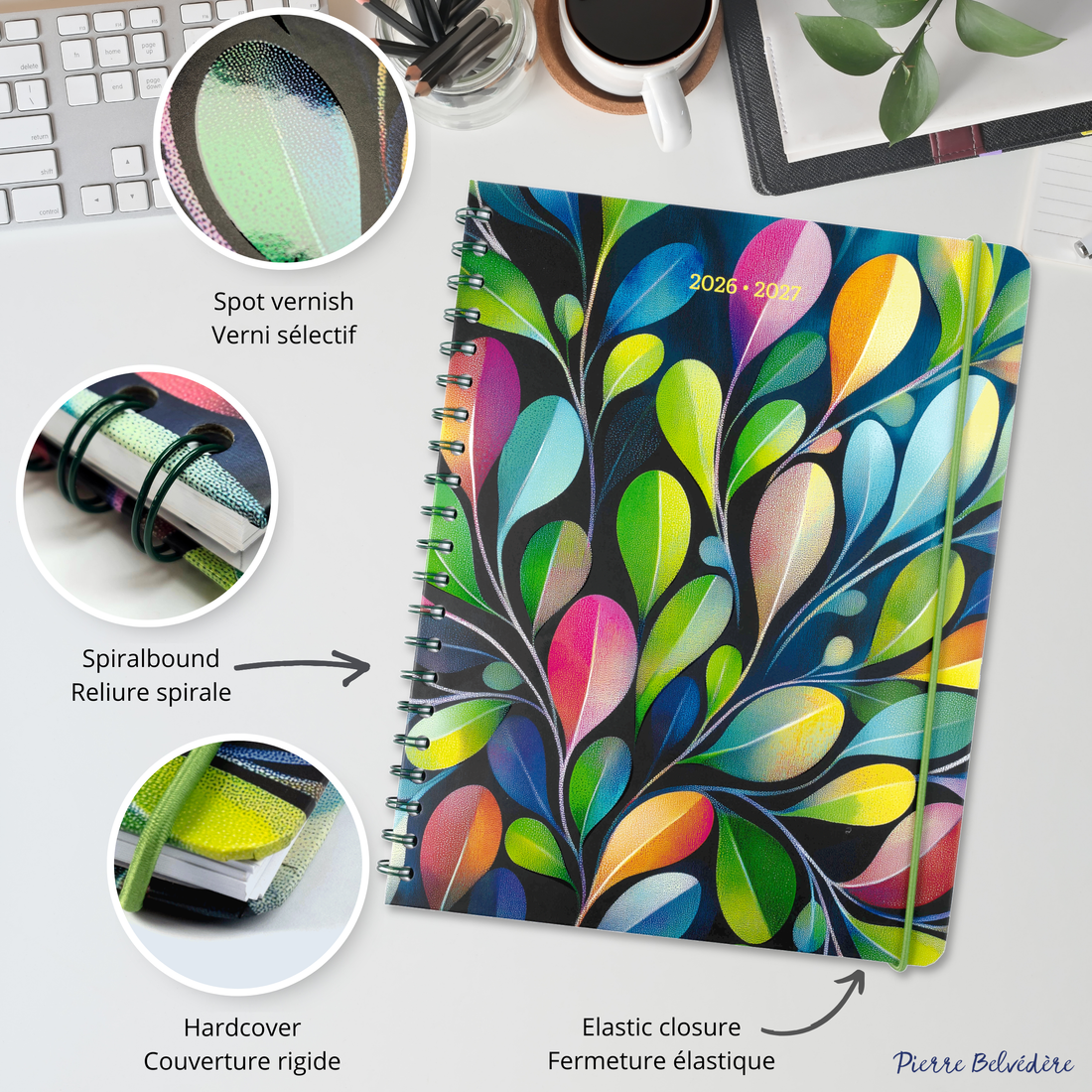 AGENDA ACADÉMIQUE 2026-2027- LARGE  1S/2P- PÉTALES COLORÉES