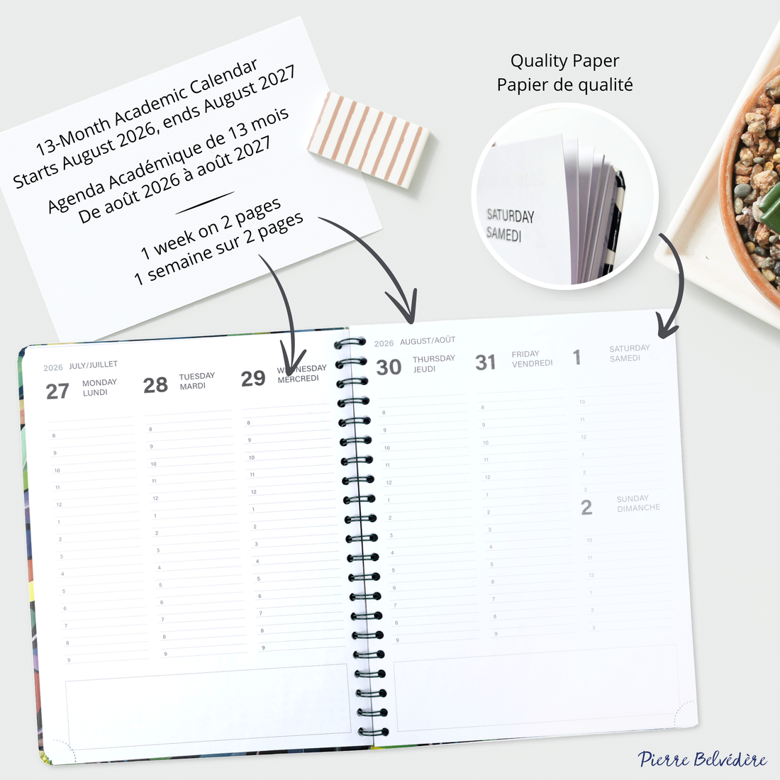 AGENDA ACADÉMIQUE 2026-2027- LARGE  1S/2P- PÉTALES COLORÉES