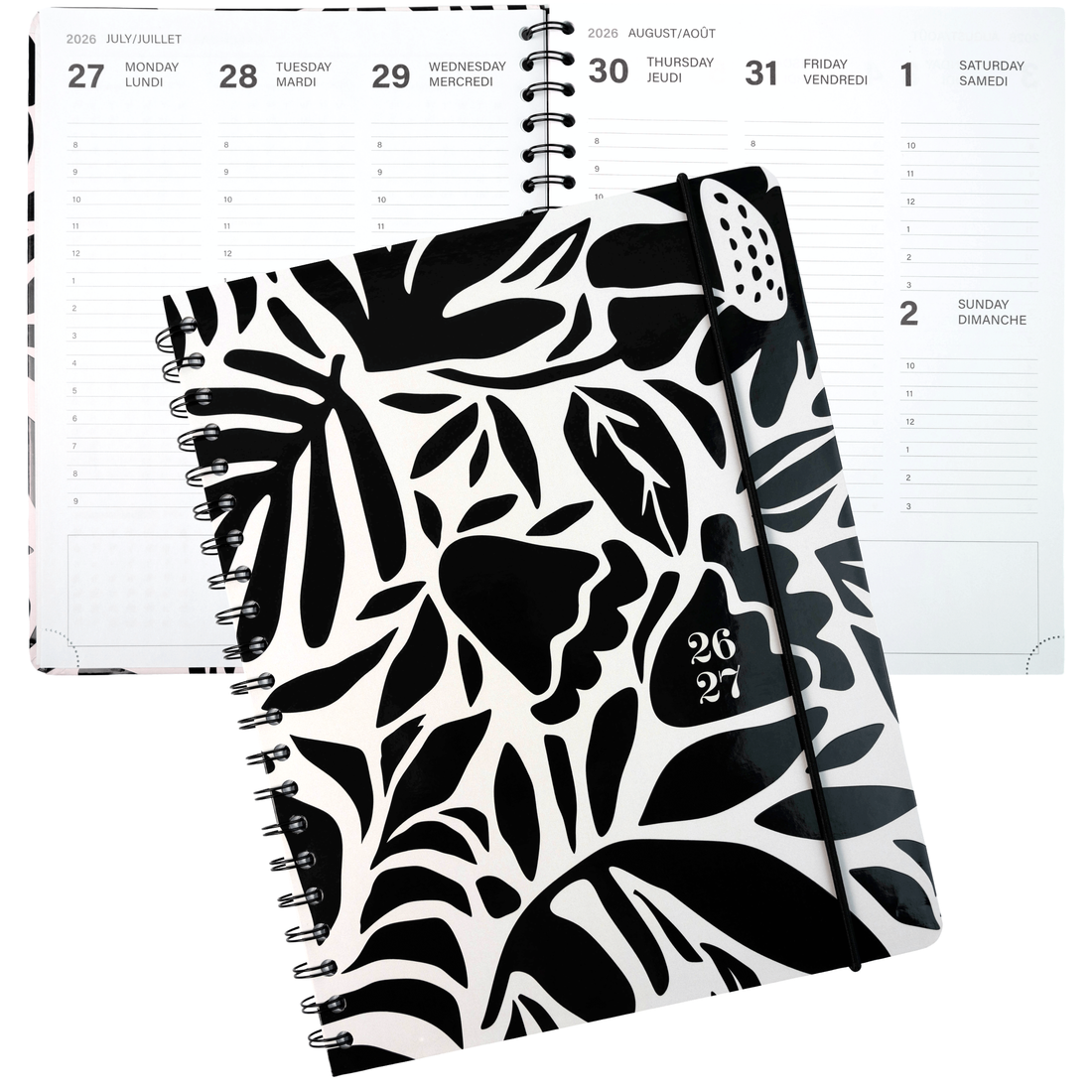 AGENDA ACADÉMIQUE 2026-2027- LARGE  1S/2P- FLEURS NOIRES