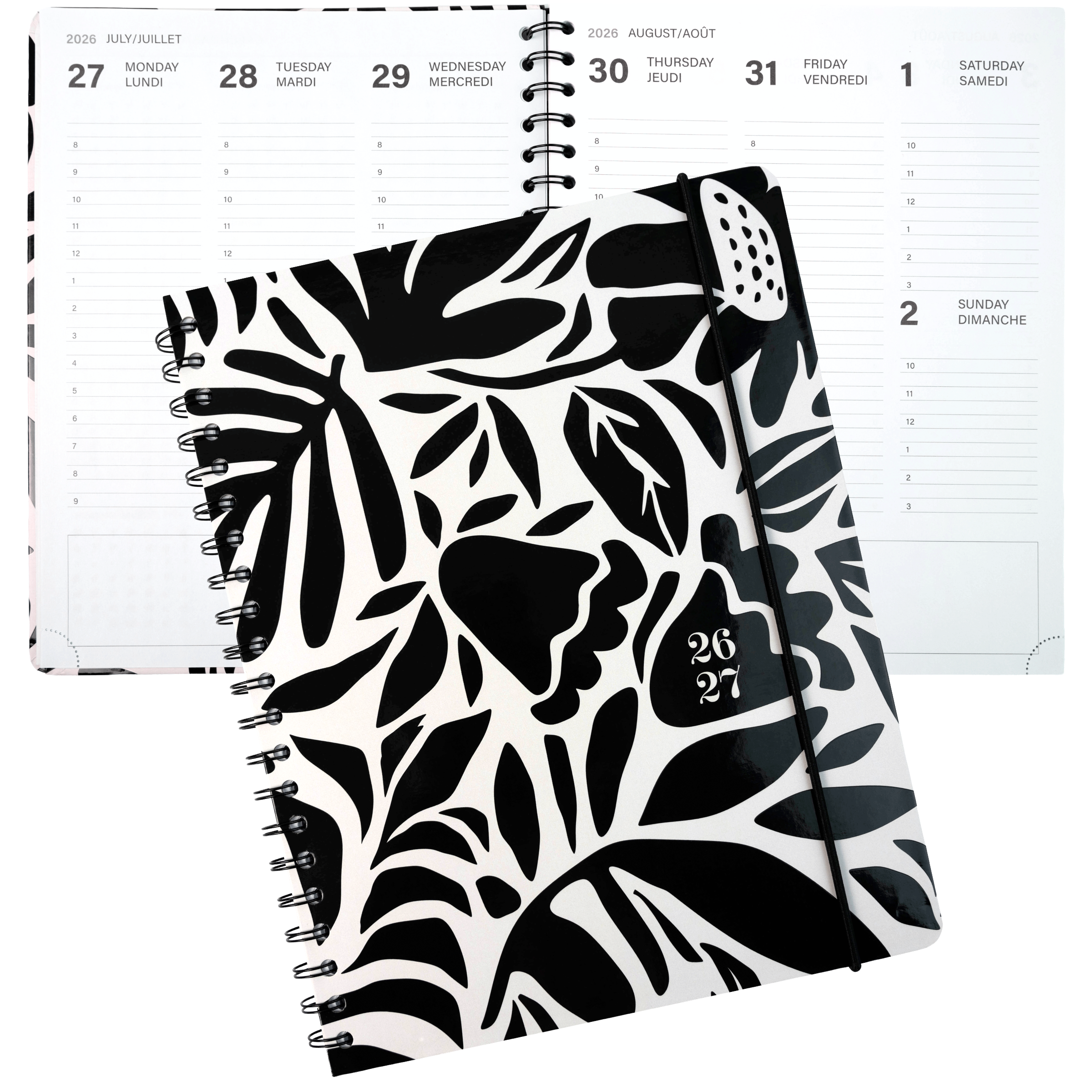 ACADEMIC AGENDA 2026-2027- LARGE 1W/2P- BLACK FLOWERS