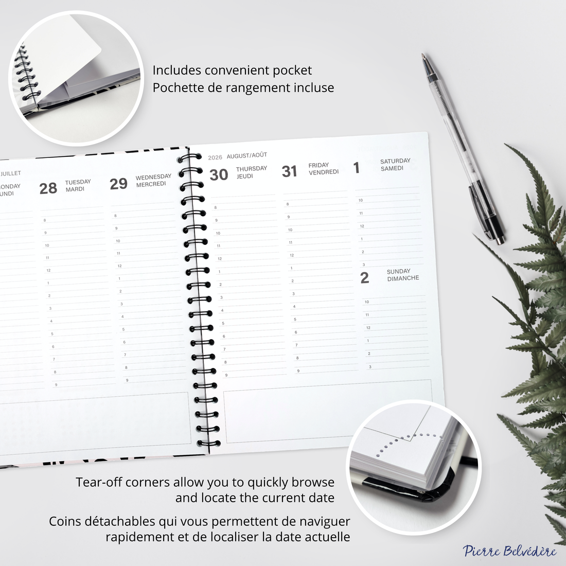 AGENDA ACADÉMIQUE 2026-2027- LARGE  1S/2P- FLEURS NOIRES