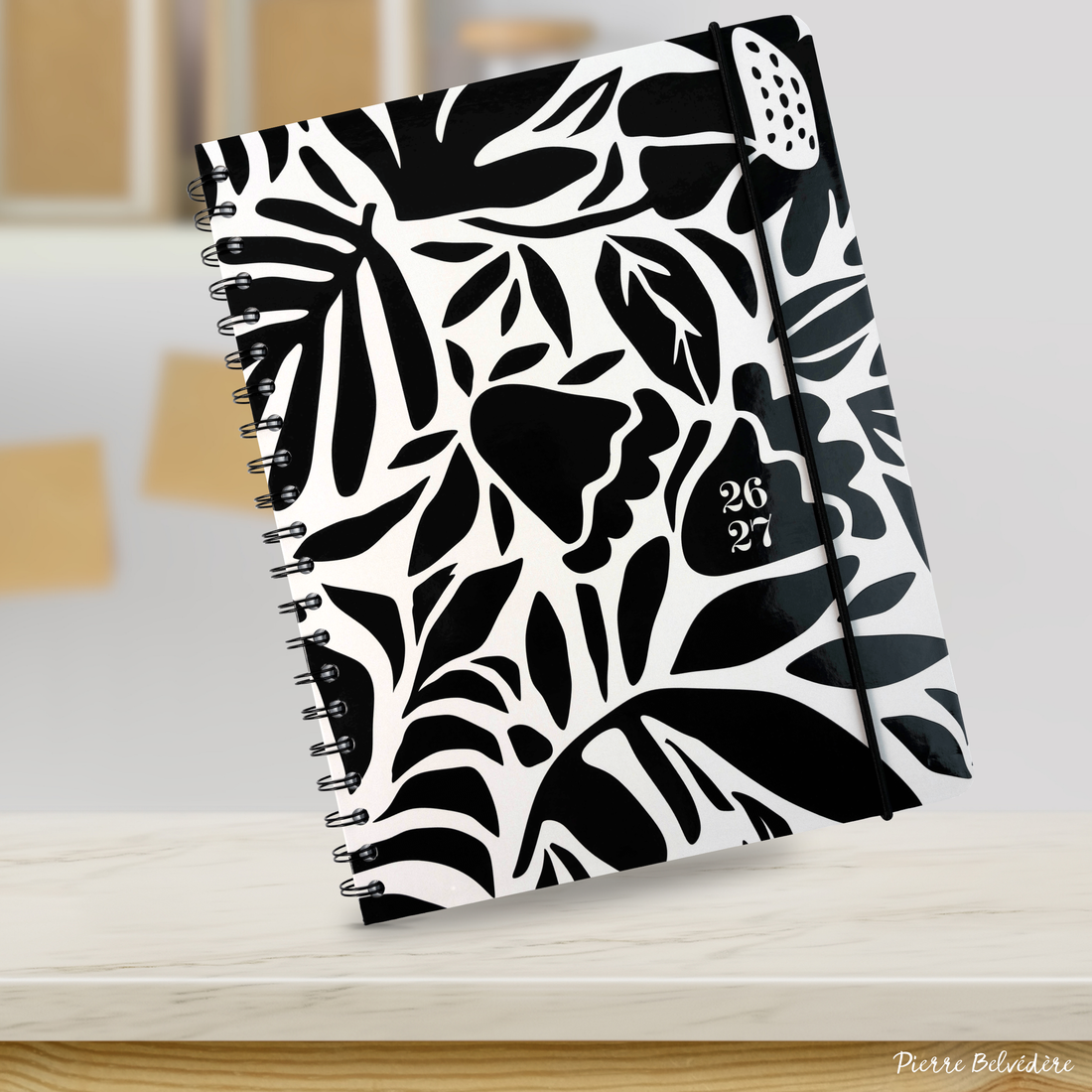 AGENDA ACADÉMIQUE 2026-2027- LARGE  1S/2P- FLEURS NOIRES