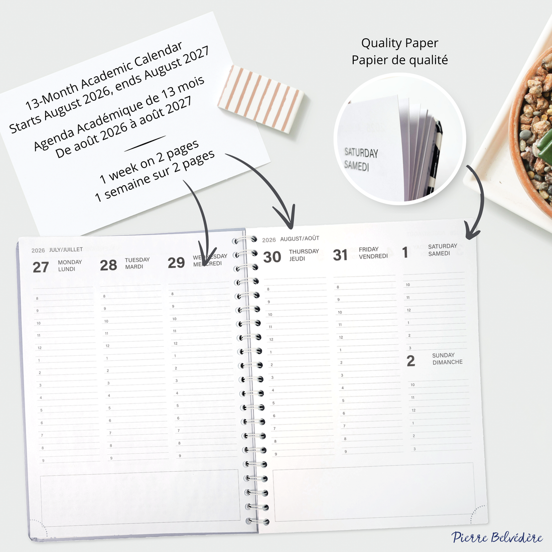 AGENDA ACADÉMIQUE 2026-2027- LARGE  1S/2P- MAUVE PASTEL