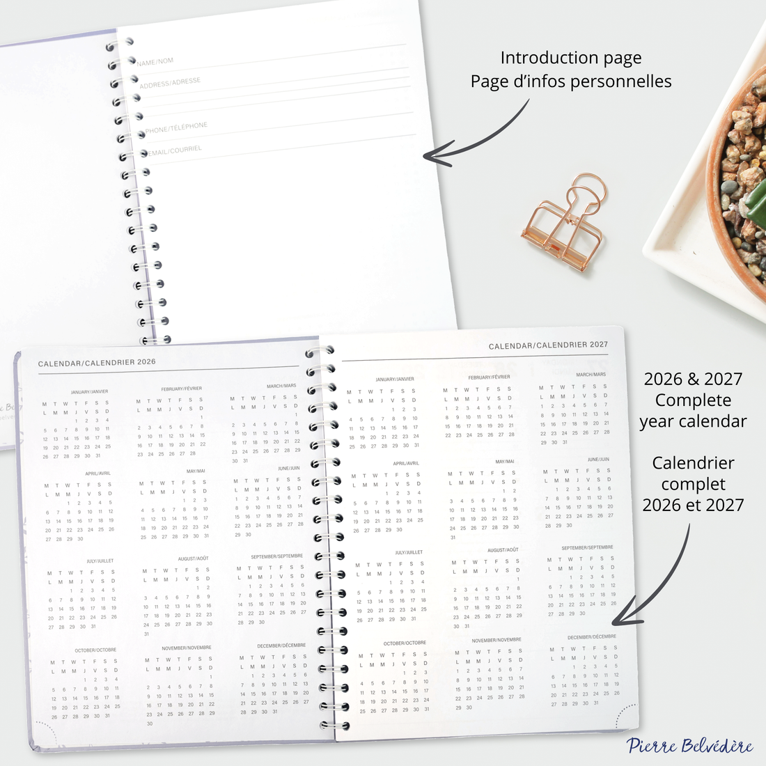 AGENDA ACADÉMIQUE 2026-2027- LARGE  1S/2P- MAUVE PASTEL