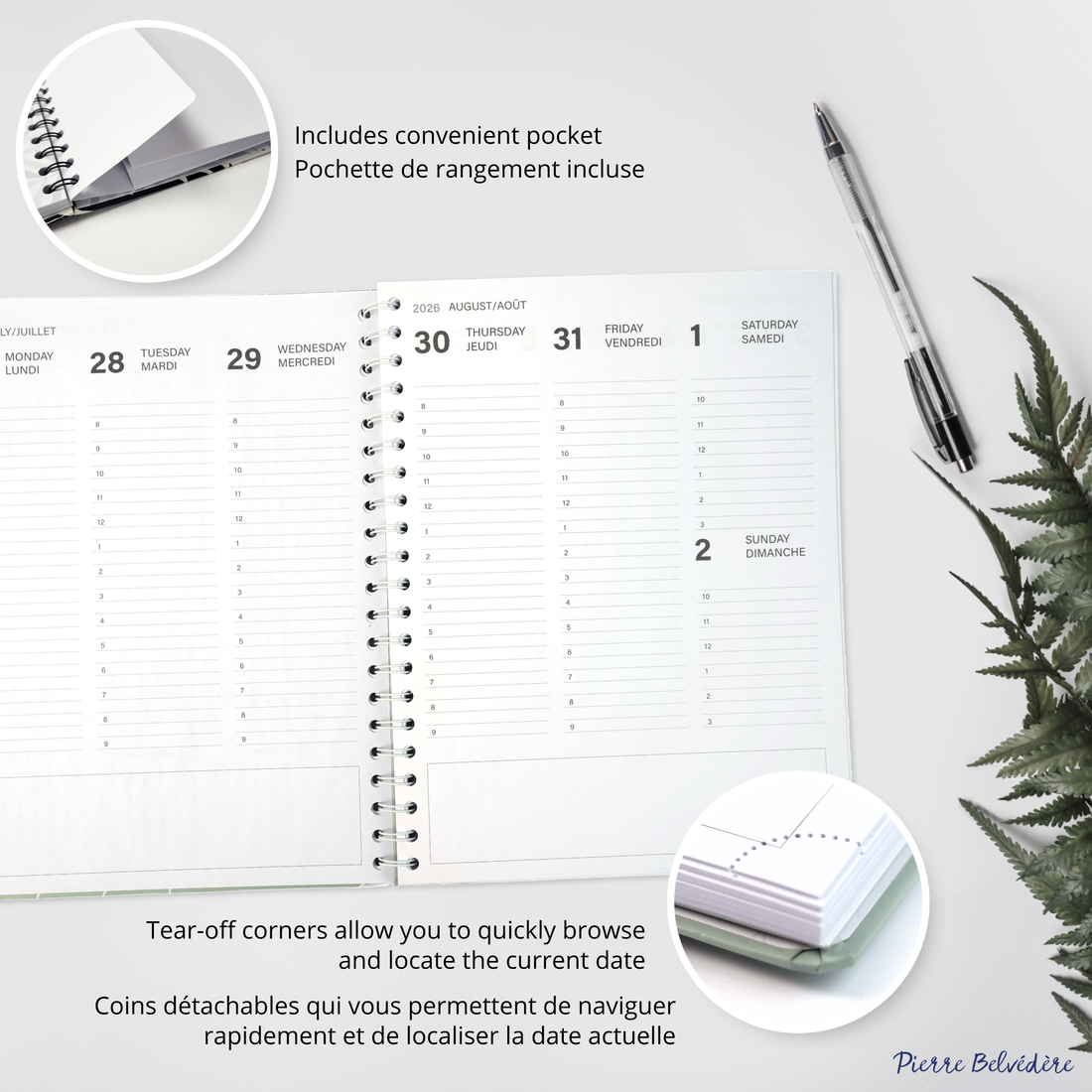 AGENDA ACADÉMIQUE 2026-2027- LARGE  1S/2P- VERT SAUGE