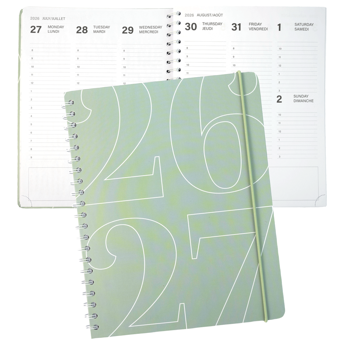 AGENDA ACADÉMIQUE 2026-2027- LARGE  1S/2P- VERT SAUGE