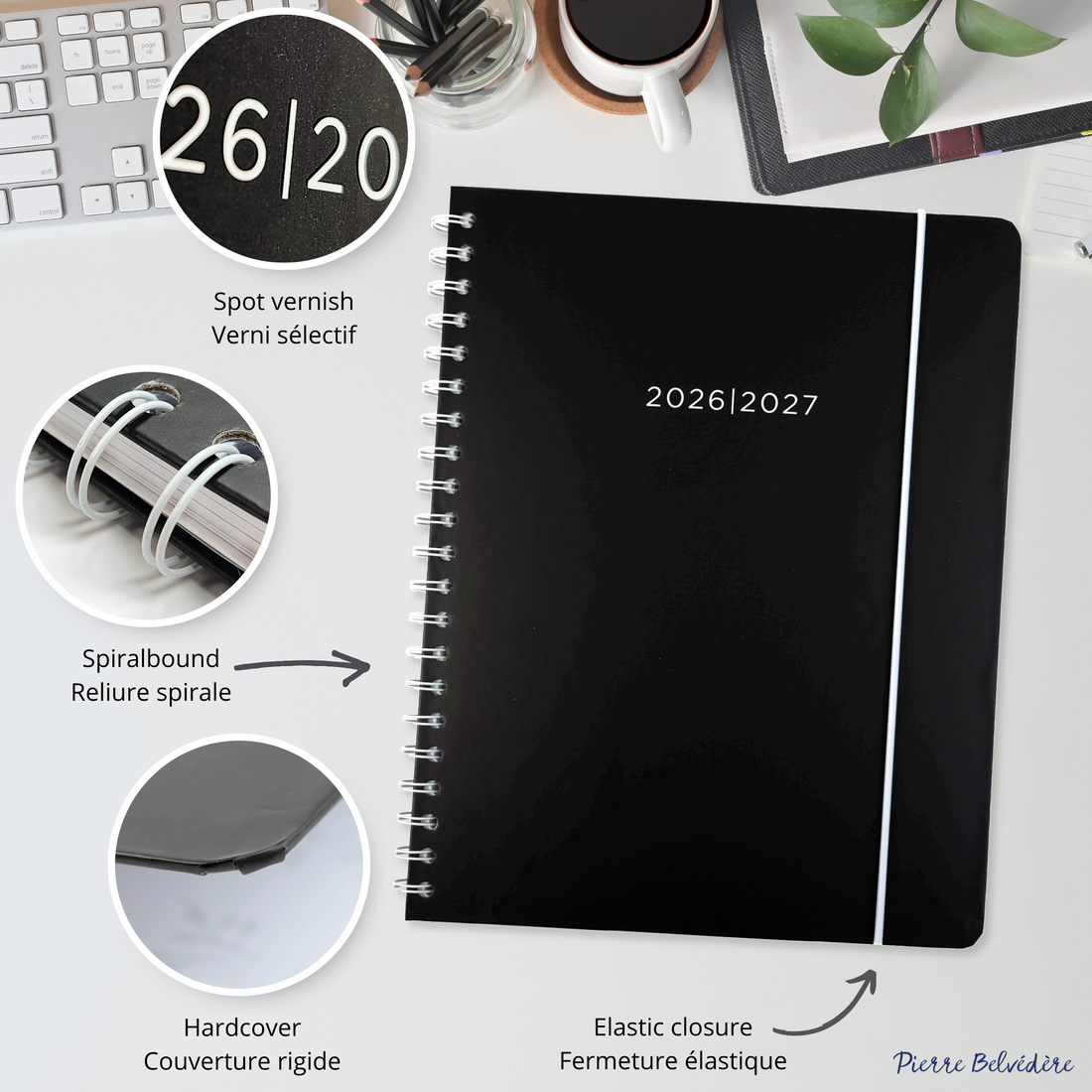 AGENDA ACADÉMIQUE 2026-2027- LARGE  1S/2P- NOIR