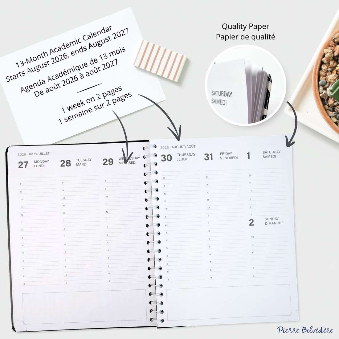 AGENDA ACADÉMIQUE 2026-2027- LARGE  1S/2P- NOIR