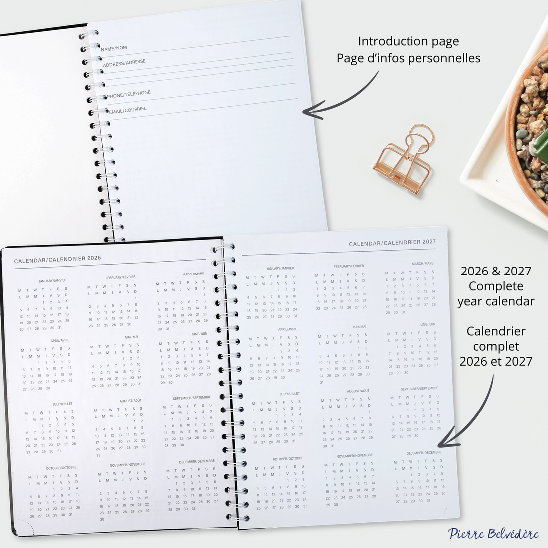 AGENDA ACADÉMIQUE 2026-2027- LARGE  1S/2P- NOIR