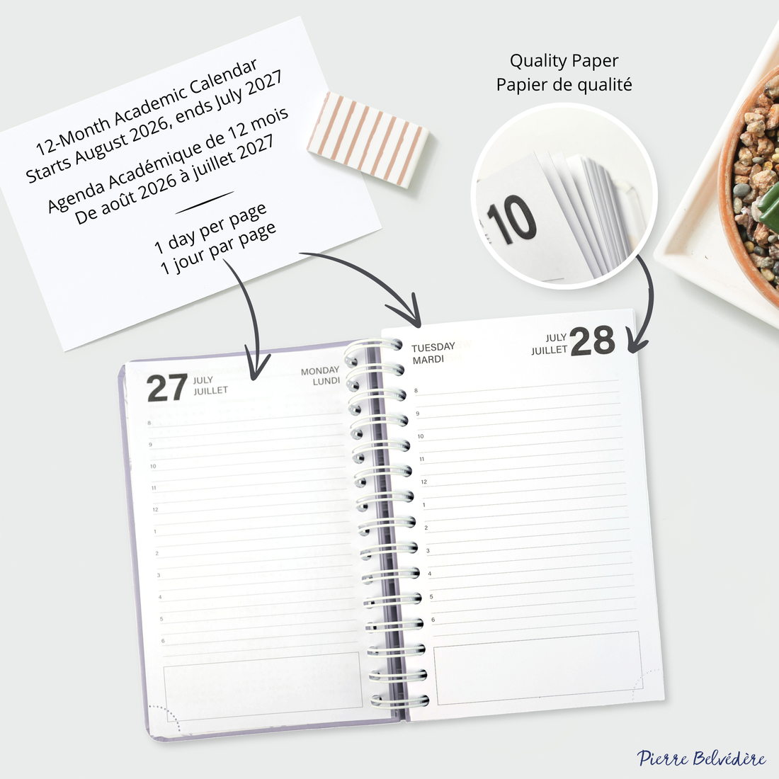 AGENDA ACADÉMIQUE 2026-2027- PETIT 1J / 1 P - MAUVE PASTEL