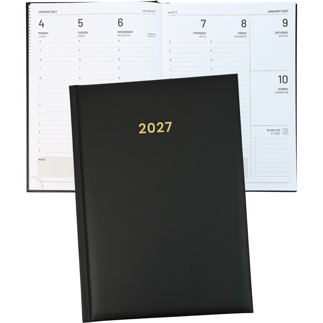 AGENDA ANNUEL 2027- MOYEN- 1S/2P- NOIR CLASSIQUE